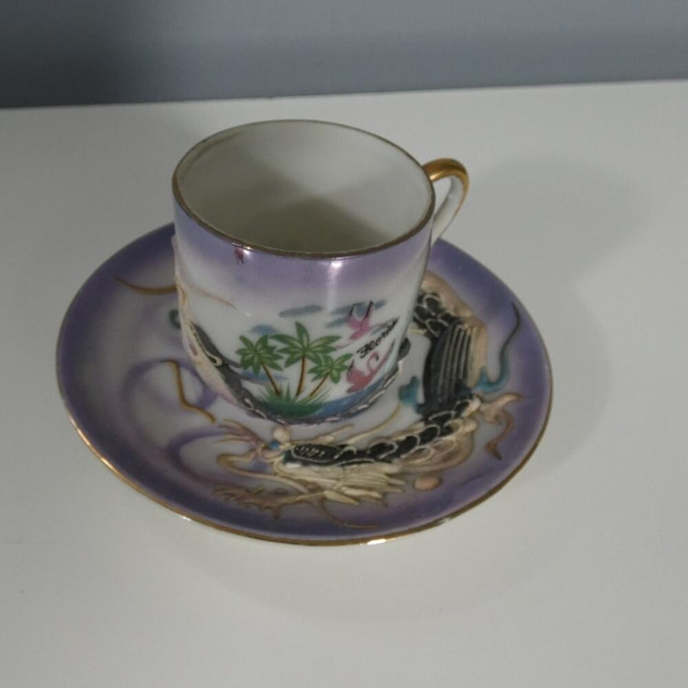 Vintage Dragonware Three-Dimensional Painted Tea Cup & Saucer Florida Keepsake